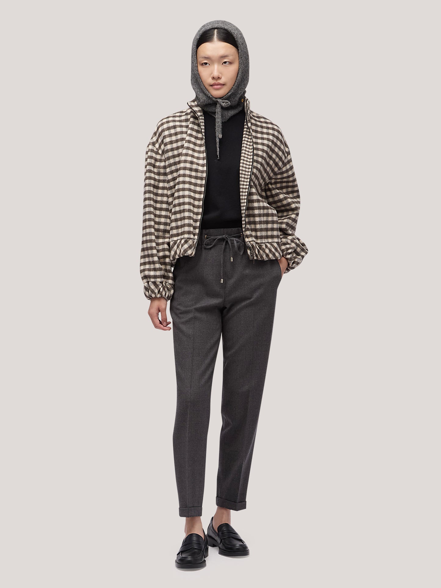Bomber donna reversibile con collo alto in vichy double nero/bianco cpa086_f2512a_bw0001 68145468342598