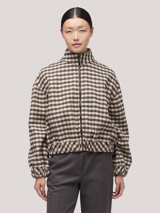 Bomber donna reversibile con collo alto in vichy double - Bomber donna reversibile con collo alto in vichy double alt - 002