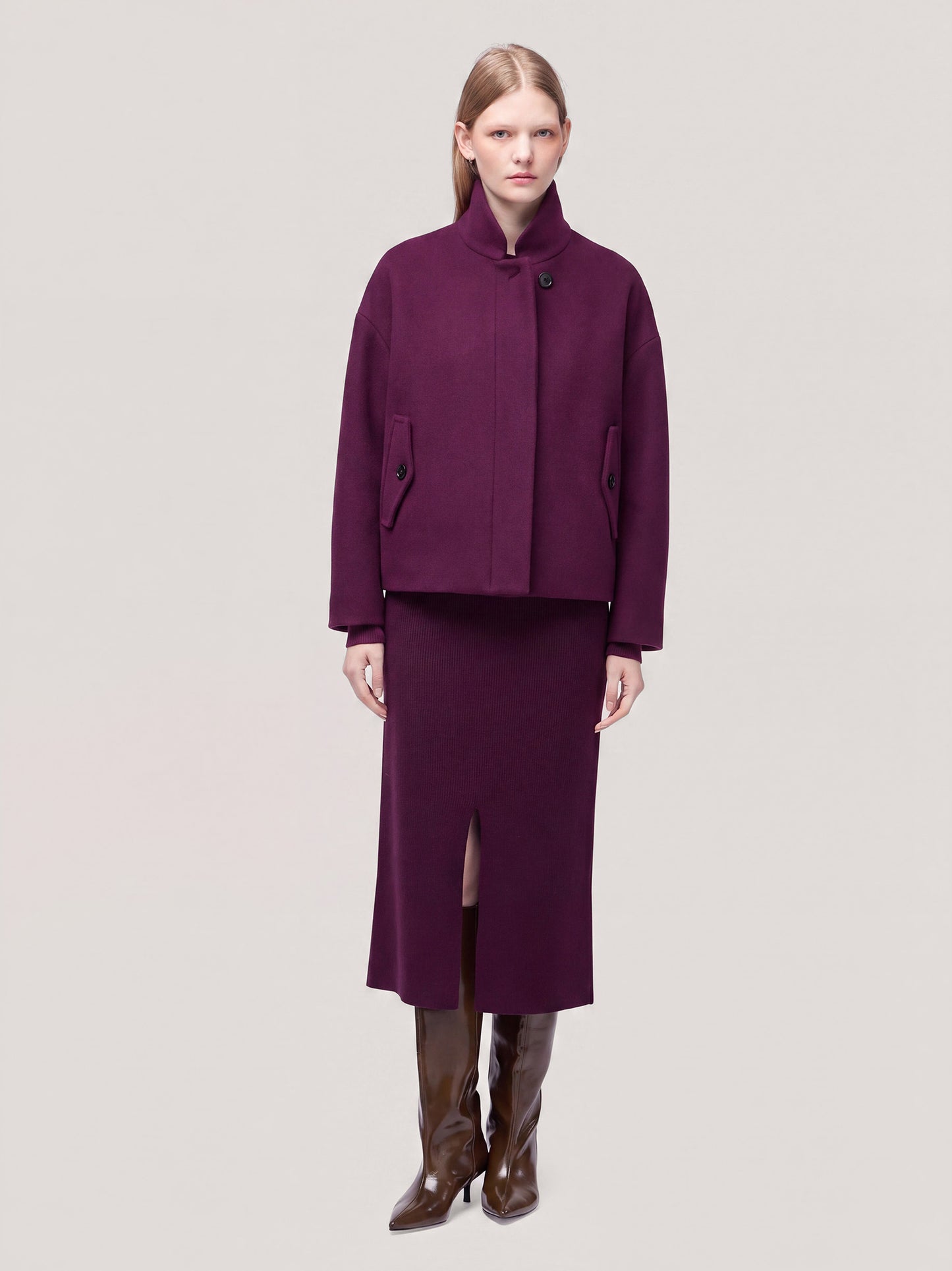 Cappottino volume ovetto in lana cashmere dark grape cpa115_t28 n_f26-28_tdargr 75934142038342