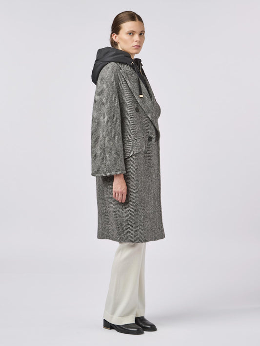 Cappotto lungo monopetto con pettorina in nylon grigio cpt054_f2413b_t00001