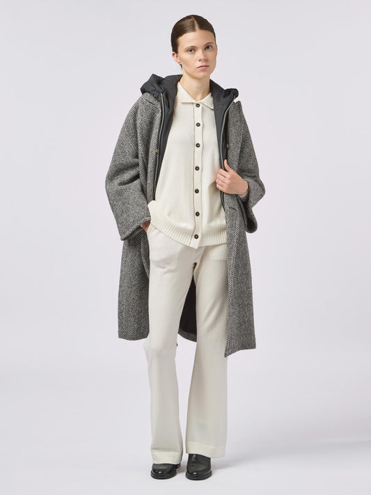 Cappotto lungo monopetto con pettorina in nylon - Cappotto lungo monopetto con pettorina in nylon alt - 002