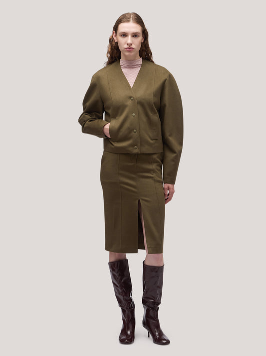 Giacca donna crop in flanella militare gam045_f2513a_mi0001