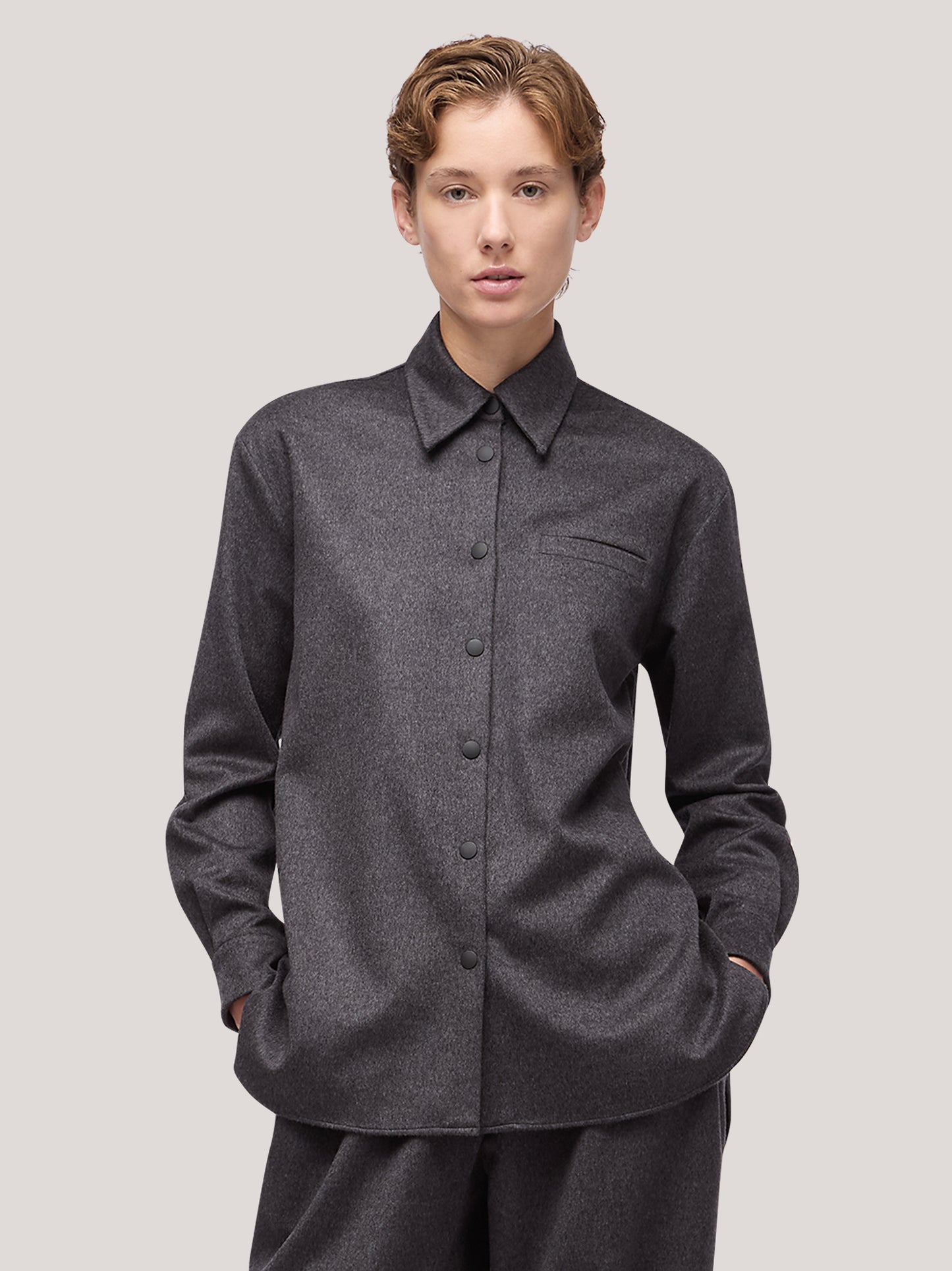 Giacca/camicia donna oversize in flanella antracite gam046_f2513a_an0001 68145384849734