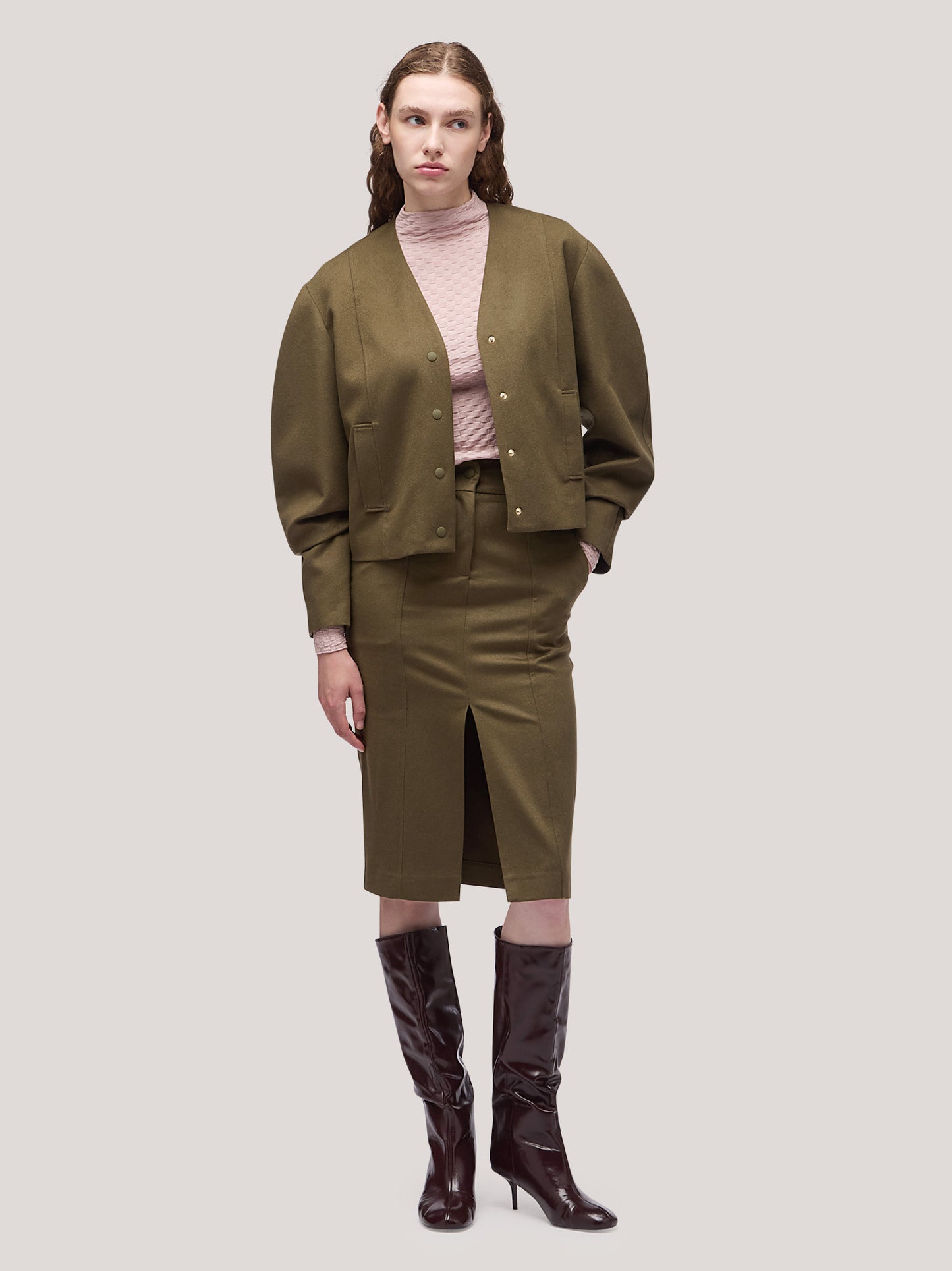 Gonna con spacco sul davanti in flanella militare gon067_f2513a_mi0001 68145347264838