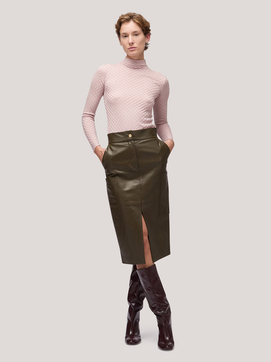 Gonna in pelle con spacco sul davanti militare gon068_f2515a_mi0001