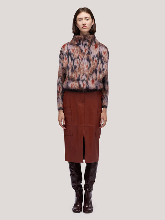 Gonna in pelle con spacco sul davanti rame gon068_f2515a_ra0001