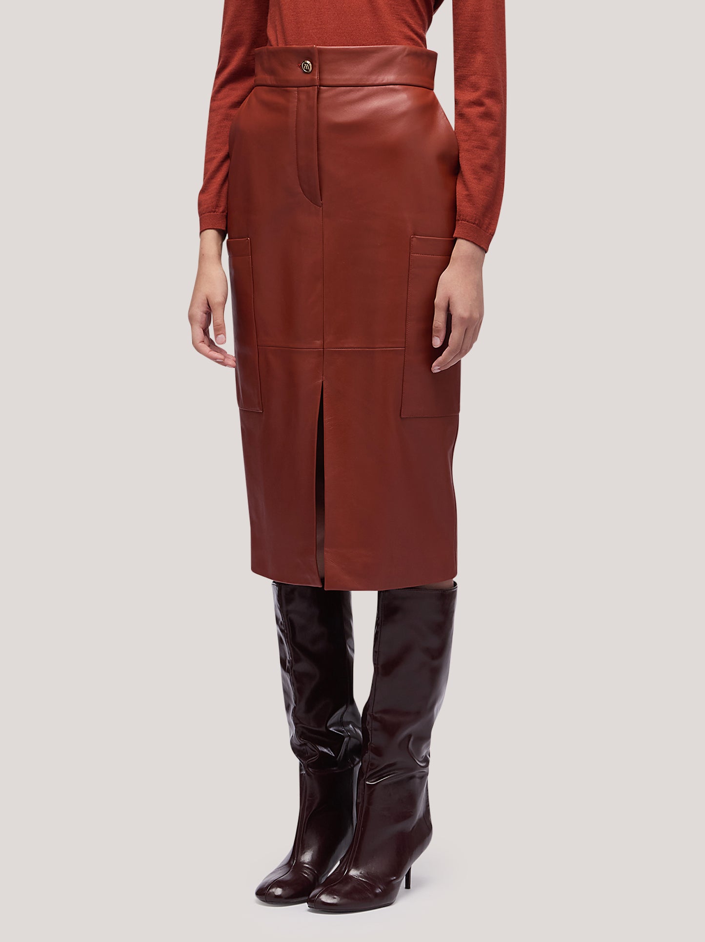 Gonna in pelle con spacco sul davanti rame gon068_f2515a_ra0001 68145288806726