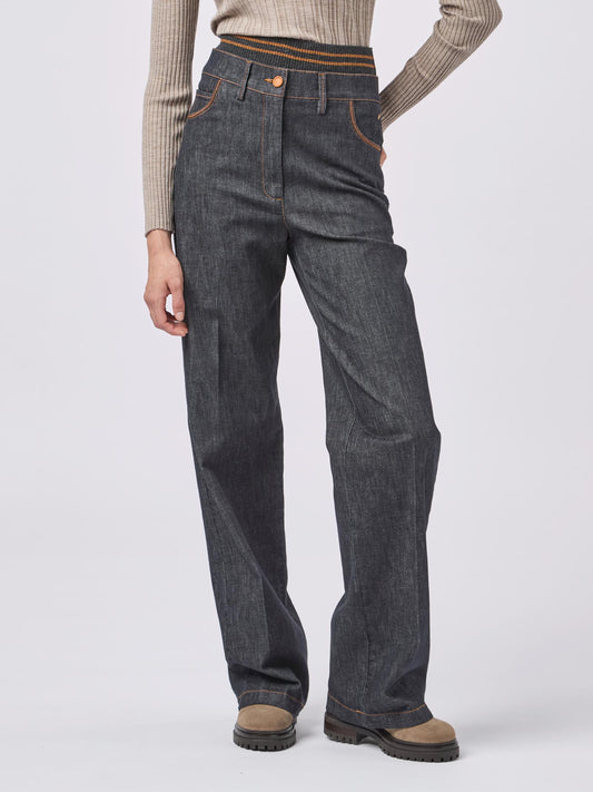 Women's denim trousers with double knitted belt denim pam139_f2411b_t00000