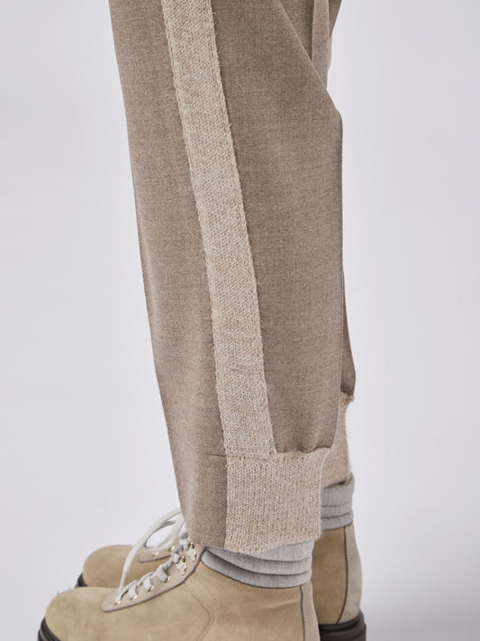 Women's flannel trousers with drawstring and lurex knit cuff band - Women's flannel trousers with drawstring and lurex knit cuff band alt - 002