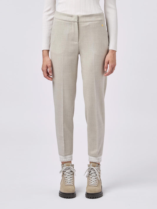 Women's flannel trousers with knitted cuffs and belt chalk pam150_f2411a_t00005