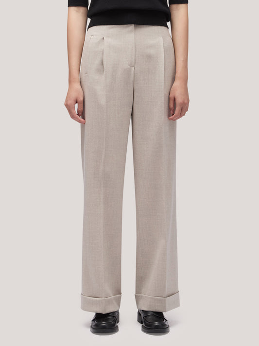 Pantalone donna in flanella a palazzo con risvolto - Pantalone donna in flanella a palazzo con risvolto alt - 002