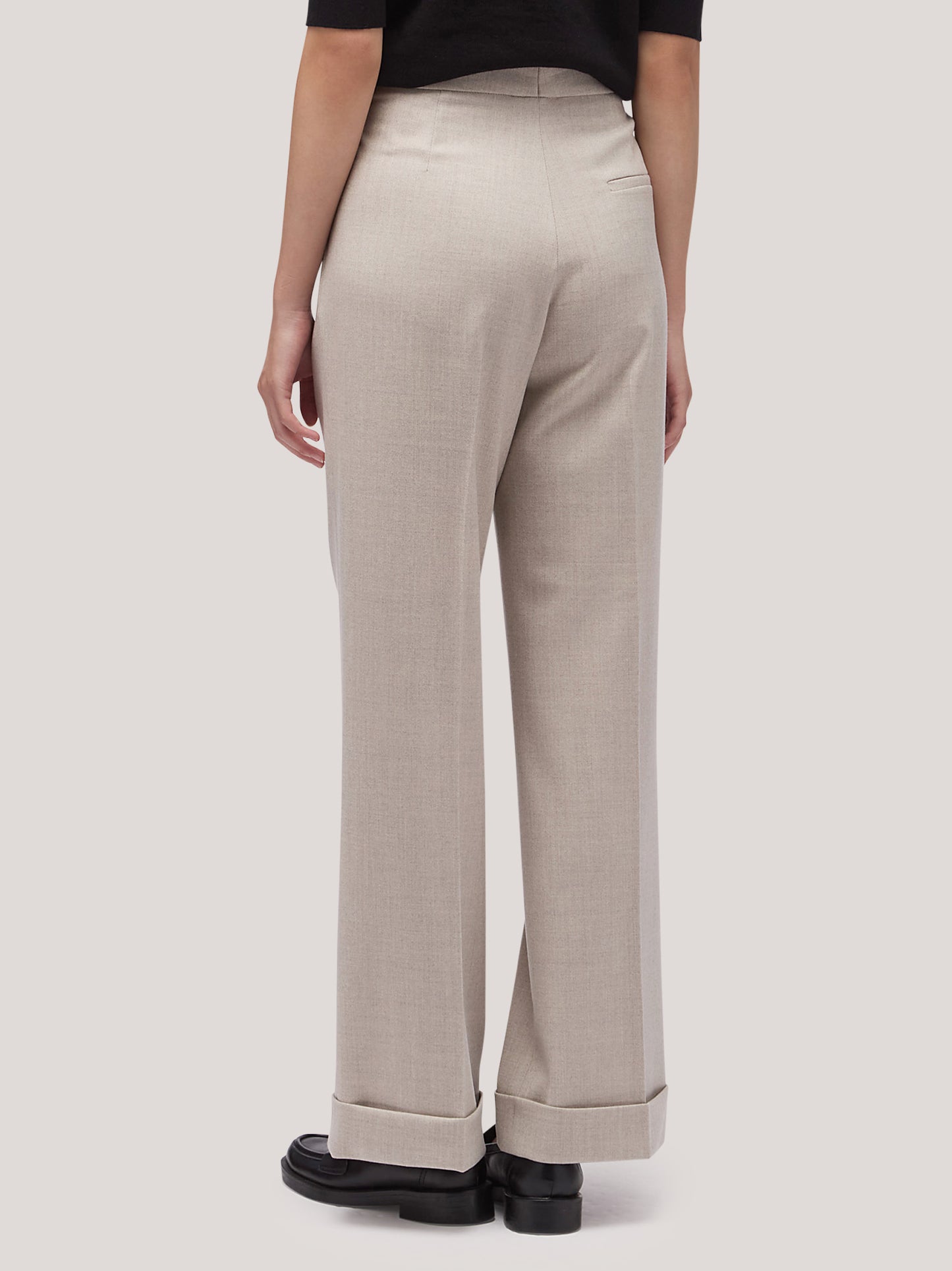 Pantalone donna in flanella a palazzo con risvolto gesso pam184_f2519a_ges001 68145260233030