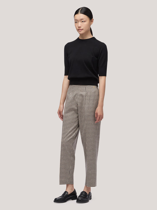 Pantalone slim donna in vichy quadro piccolo nero/bianco pam187_f2512b_bw0001