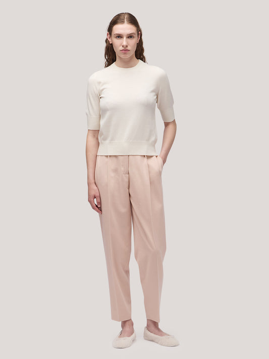 Pantalone donna a uovo in flanella cipria pam188_f2513a_ci0001