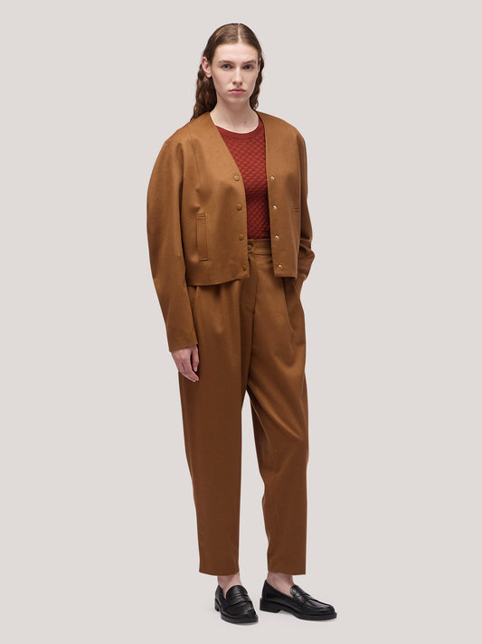 Pantalone donna a uovo in flanella tabacco pam188_f2513a_ta0001