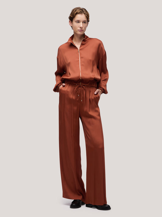 Pantalone donna a palazzo e coulisse in vita effetto satin rame pam191_f2514a_ra0001
