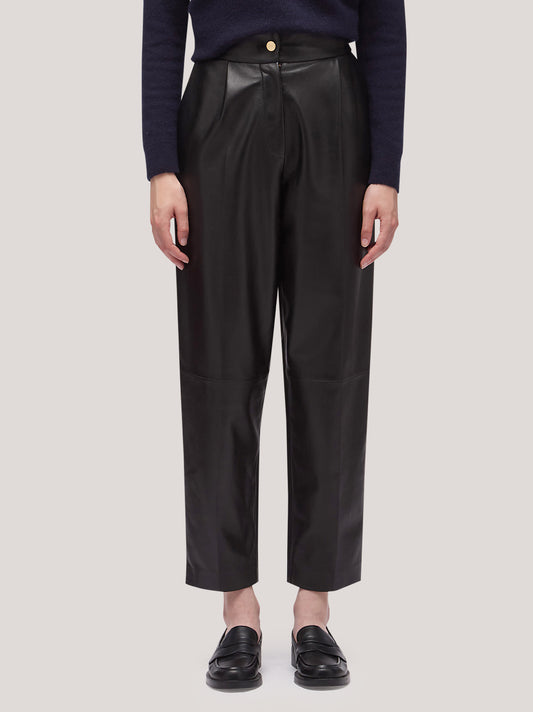 Pantalone donna a uovo in pelle - Pantalone donna a uovo in pelle alt - 002