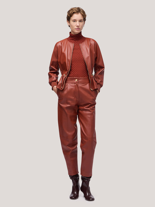 Pantalone donna a uovo in pelle rame pam193_f2515a_ra0001