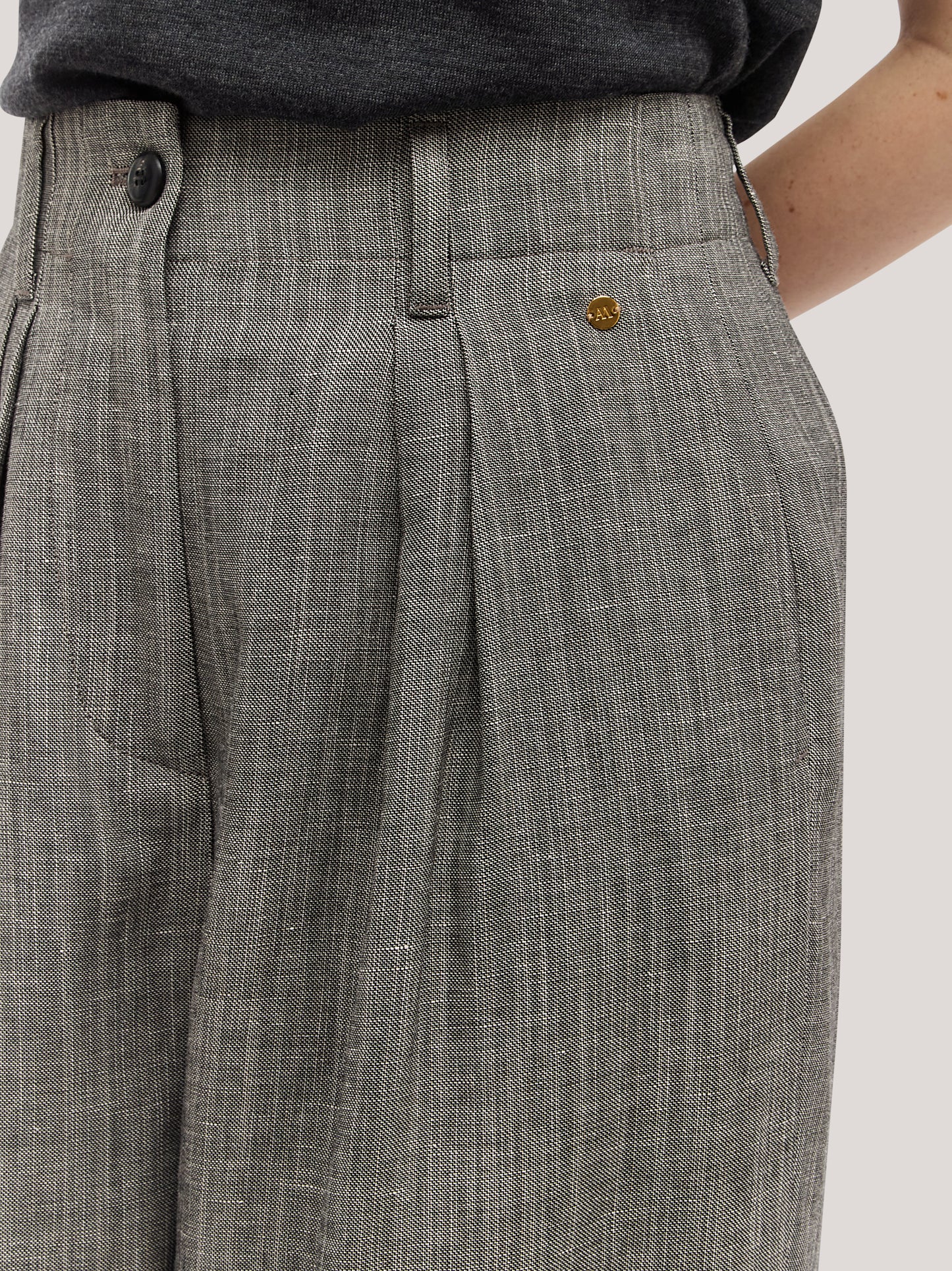 Pantalone ampio con pences in fantasia lino melange pam209_s2611d_tmelan 71592821358918