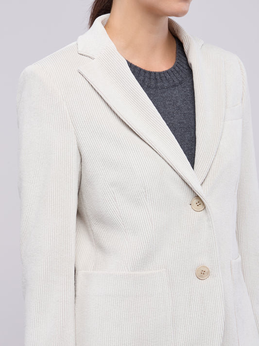 Single-breasted velvet jacket with patch pockets - Single-breasted velvet jacket with patch pockets alt - 002