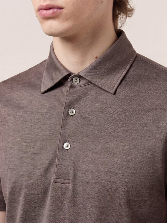Short-sleeve cotton polo shirt with a shirt collar, no pocket - Short-sleeve cotton polo shirt with a shirt collar, no pocket alt - 002