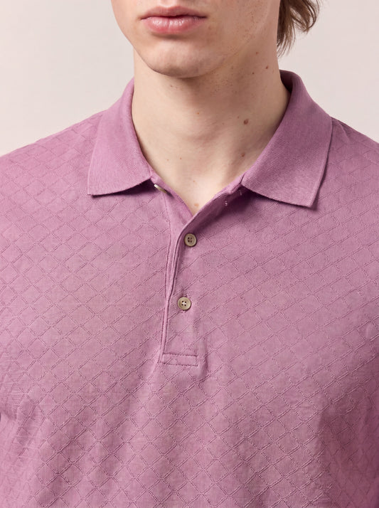 Maglia polo a rombi con collo in maglia mezza manica - Maglia polo a rombi con collo in maglia mezza manica alt - 002