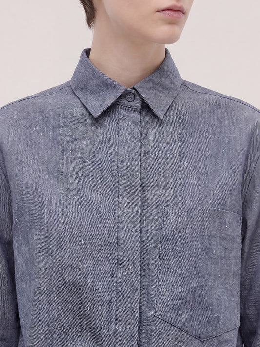 Bomber in cotone lino effetto jeans - Bomber in cotone lino effetto jeans alt - 002