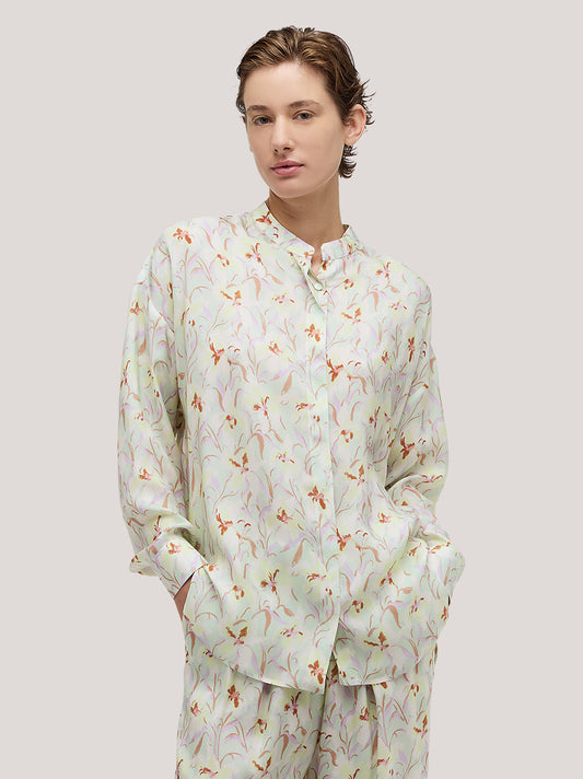 Oversized shirt in orchid-print cupro - Oversized shirt in orchid-print cupro alt - 002