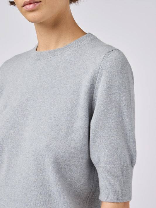 Maglia girocollo con manica al gomito in puro cashmere - Maglia girocollo con manica al gomito in puro cashmere alt - 002
