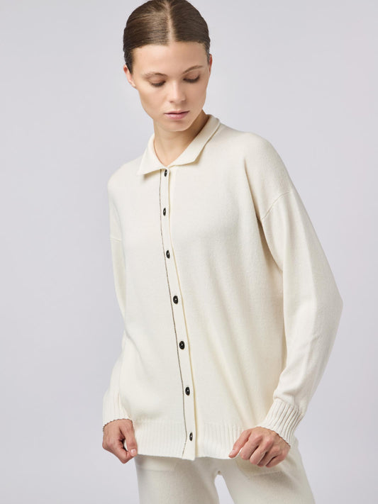 Pure cashmere polo shirt with chain detail white 240a22_fw24-3_217217