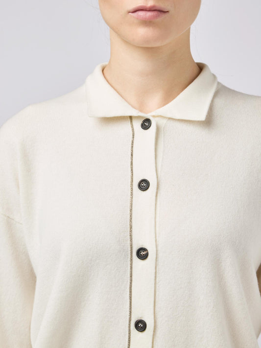Pure cashmere polo shirt with chain detail - Pure cashmere polo shirt with chain detail alt - 002