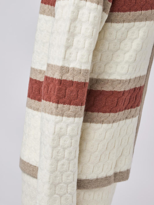 Cardigan in puro cashmere con poussoir manica lunga, lavorazione goffrata con bande orizzontali - Cardigan in puro cashmere con poussoir manica lunga, lavorazione goffrata con bande orizzontali alt - 002