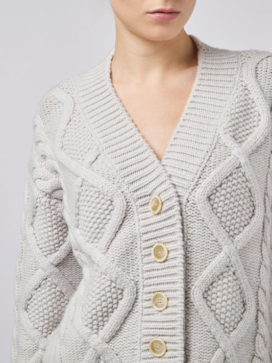 Cardigan donna con lavorazione trecce e losanghe - Cardigan donna con lavorazione trecce e losanghe alt - 002