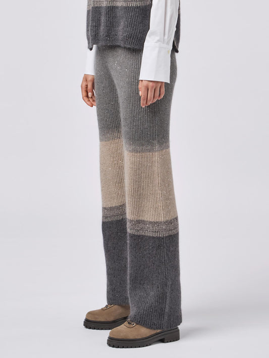 Women's palazzo trousers with shaded English rib and sequins graphite 240e49_fw246b_425425