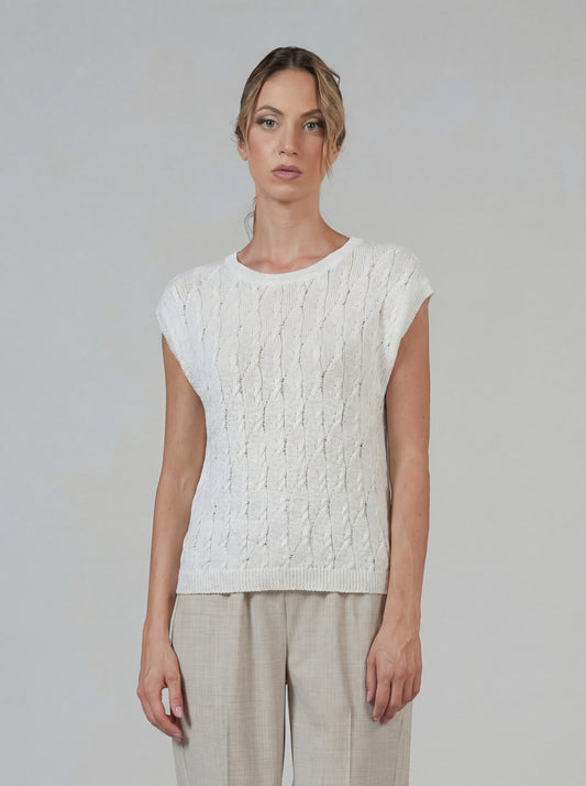 Maglia kimono con lavorazione a trecce bianco 240z64_n_ss247a_217217