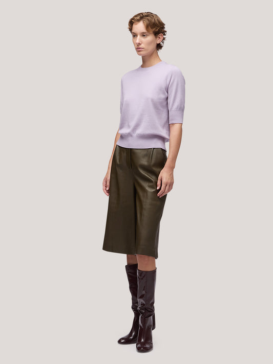 Women's crew neck sweater with elbow-length sleeves and ribbed edges lilac 250a12_fw25-3_299lil