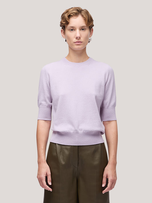 Women's crew neck sweater with elbow-length sleeves and ribbed edges - Women's crew neck sweater with elbow-length sleeves and ribbed edges alt - 002