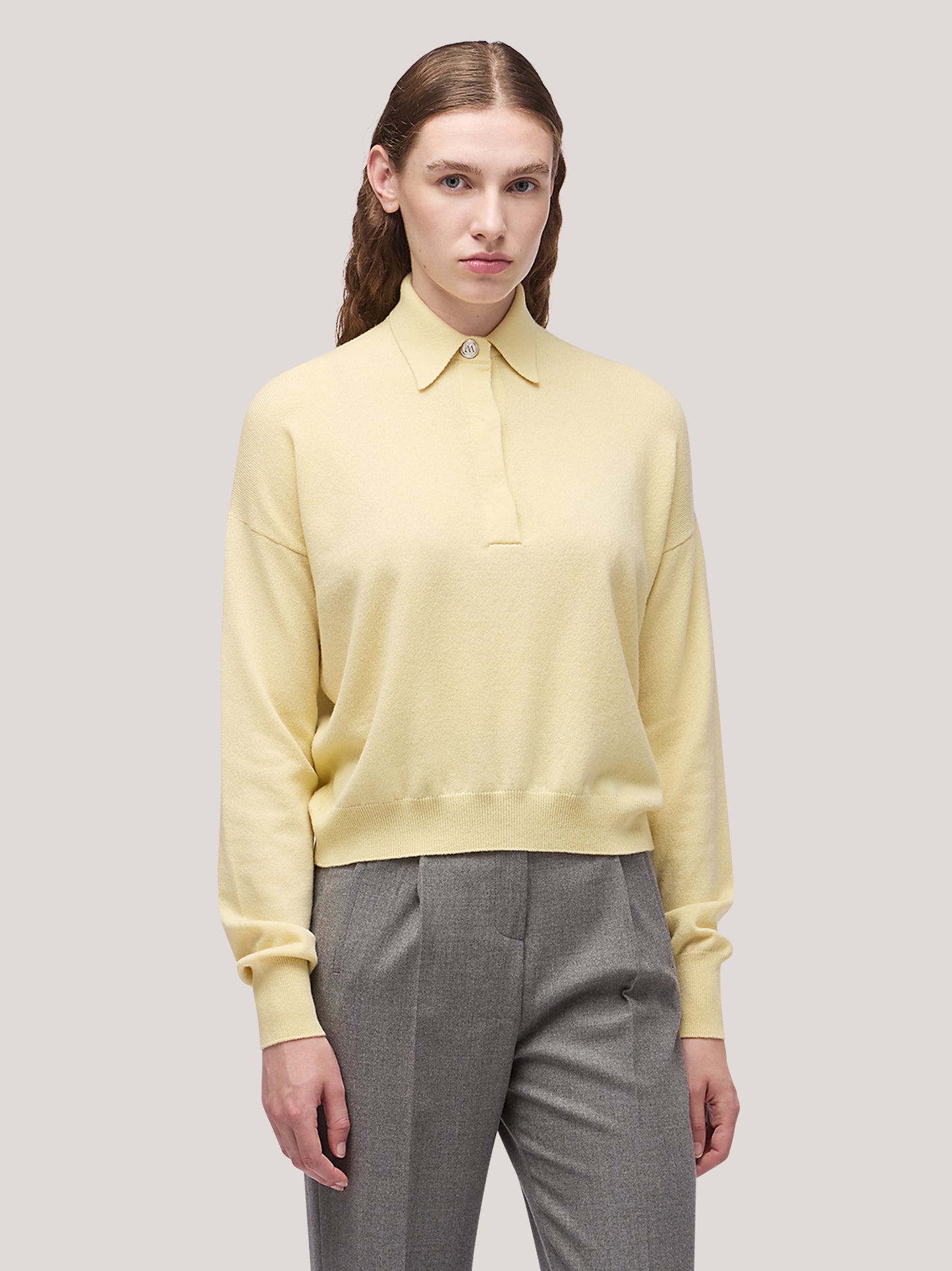 Women's long-sleeved polo shirt with dropped shoulders canary 250a13_fw25-3_620can 68160198705478