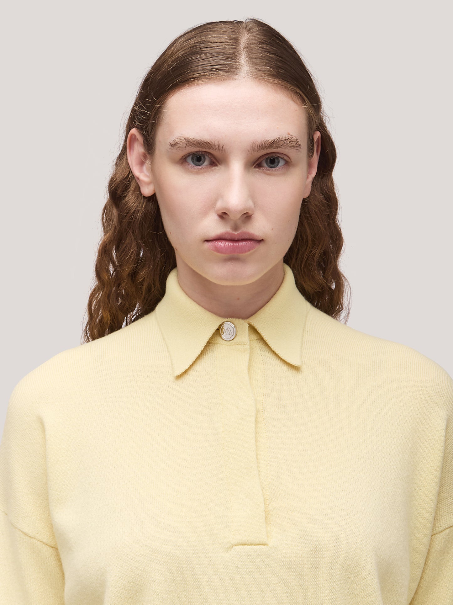 Women's long-sleeved polo shirt with dropped shoulders canary 250a13_fw25-3_620can 68160198771014