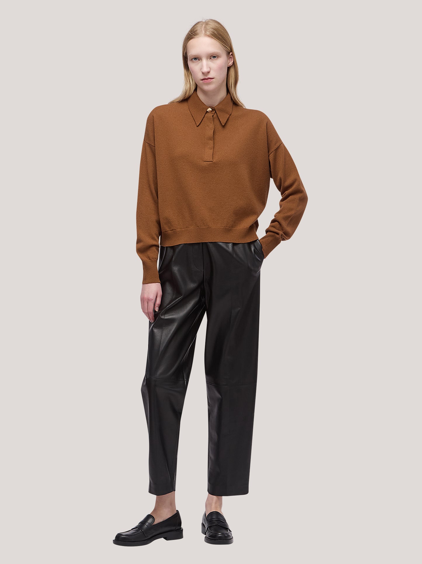 Maglia polo polo manica lunga spalla scesa caramel cafe 250a13_fw25-3_165car 68524080726342