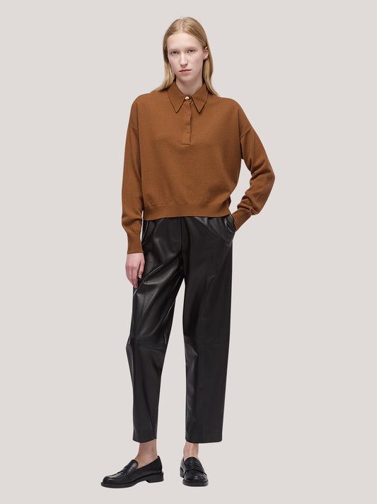 Maglia polo polo manica lunga spalla scesa caramel cafe 250a13_fw25-3_165car