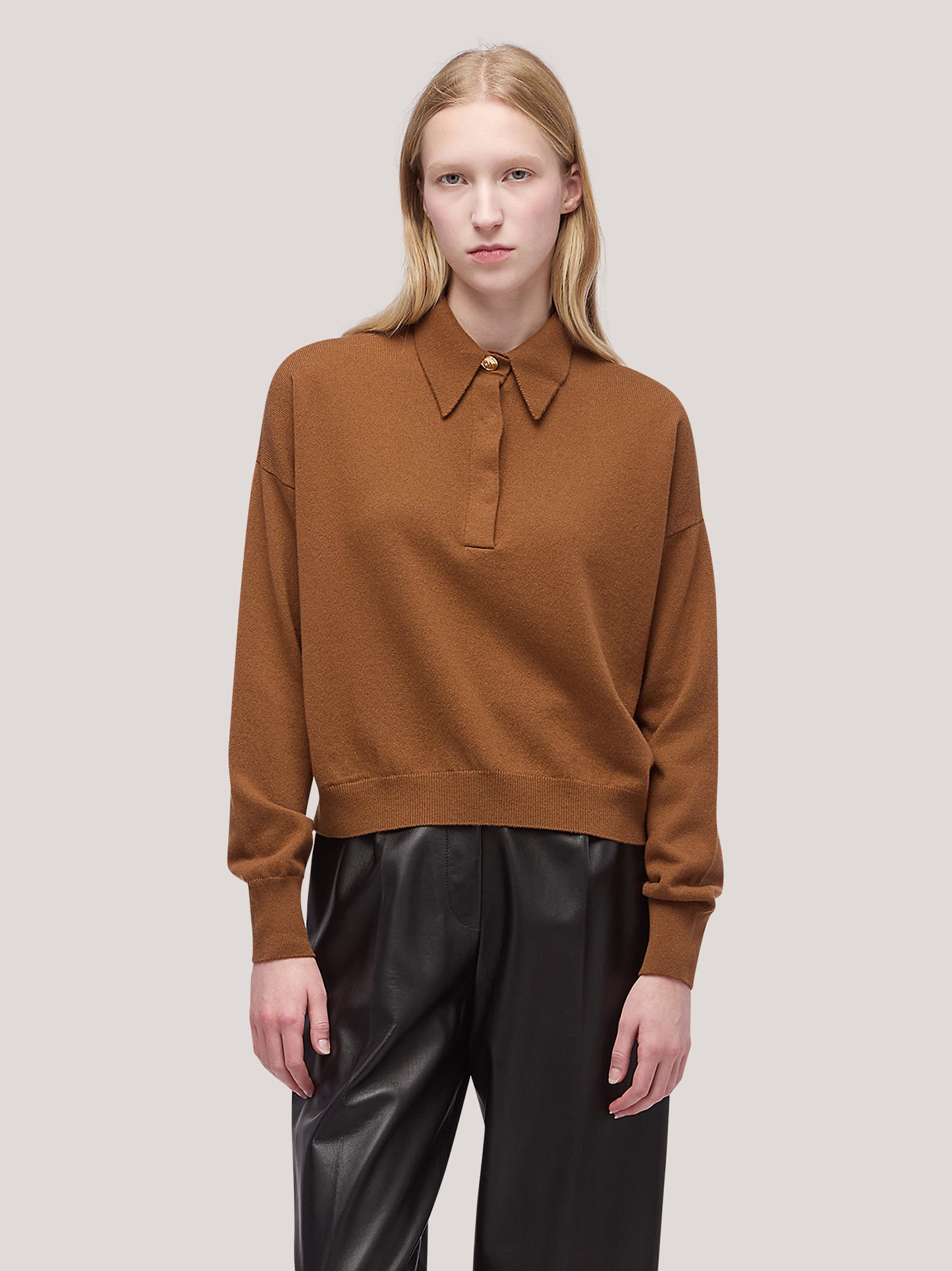 Maglia polo polo manica lunga spalla scesa caramel cafe 250a13_fw25-3_165car 68524080628038