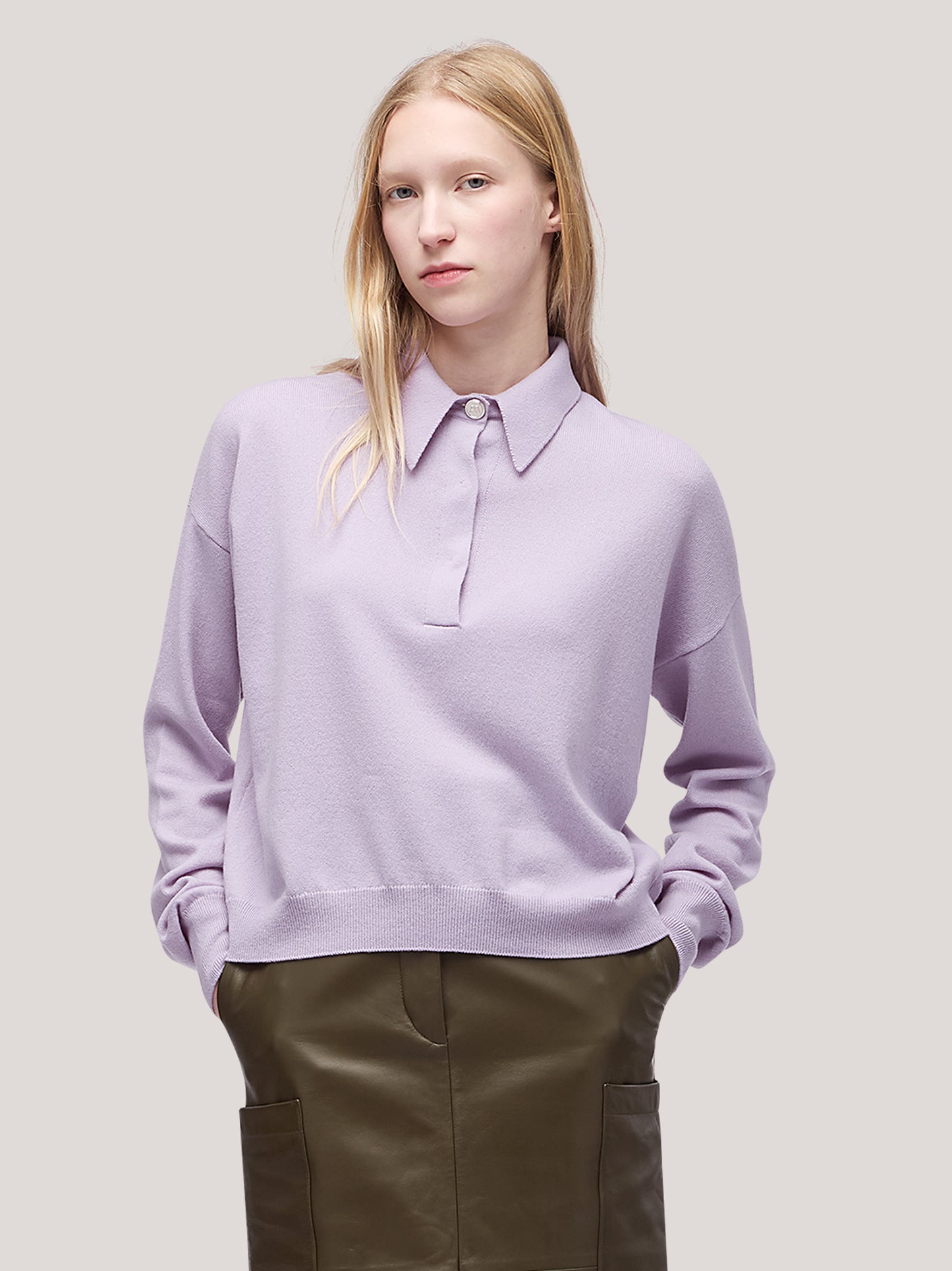 Maglia polo polo manica lunga spalla scesa lilla 250a13_fw25-3_299lil 68522186473798