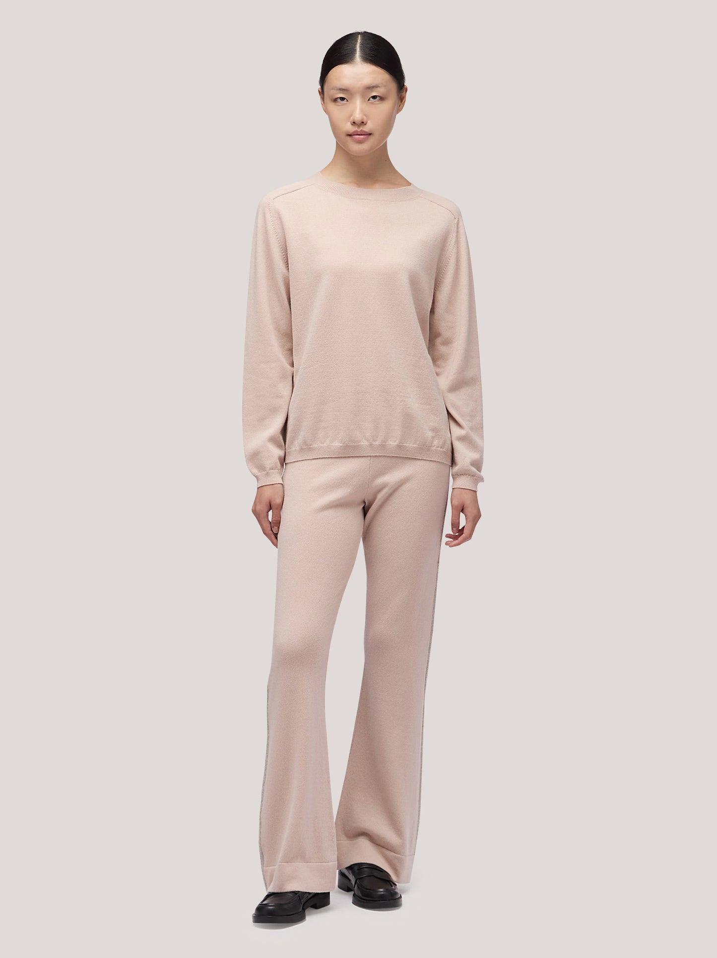 Maglia donna paricollo manica lunga, catenella sul fianco rosa tenue 250a24_fw25-3_a16ros 68160173900102