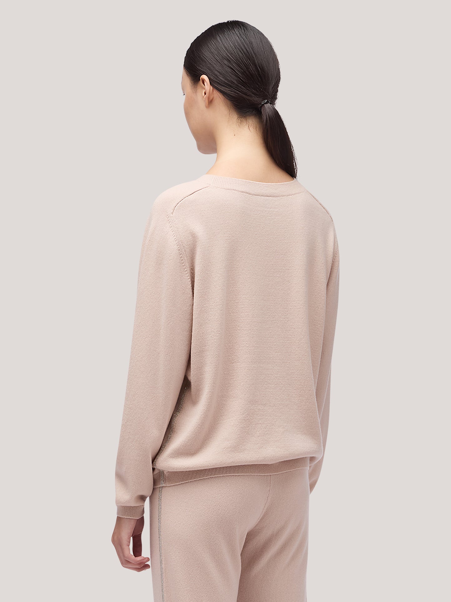 Maglia donna paricollo manica lunga, catenella sul fianco rosa tenue 250a24_fw25-3_a16ros 68160173834566