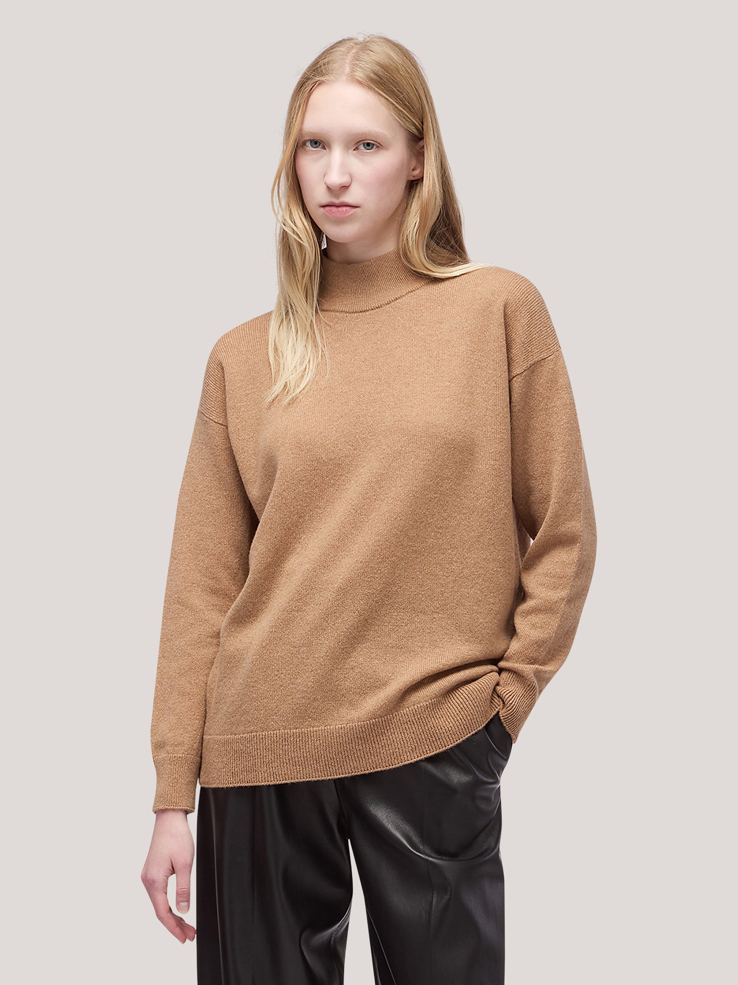 Women's long-sleeved turtleneck sweater, brushed biscuit 250a94_fw25-3_846bis 68522262856006