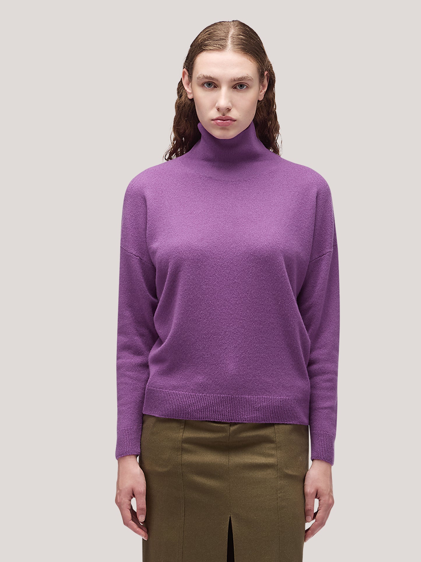 Maglia donna collo alto in piedi manica lunga, garzato violetto 250a96_fw25-3_t98vio 68148632781126