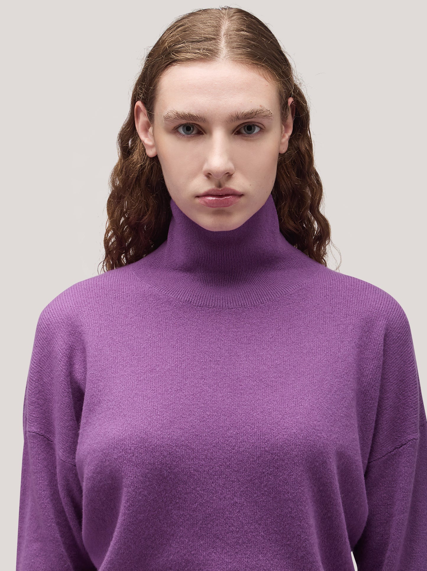 Maglia donna collo alto in piedi manica lunga, garzato violetto 250a96_fw25-3_t98vio 68148632846662