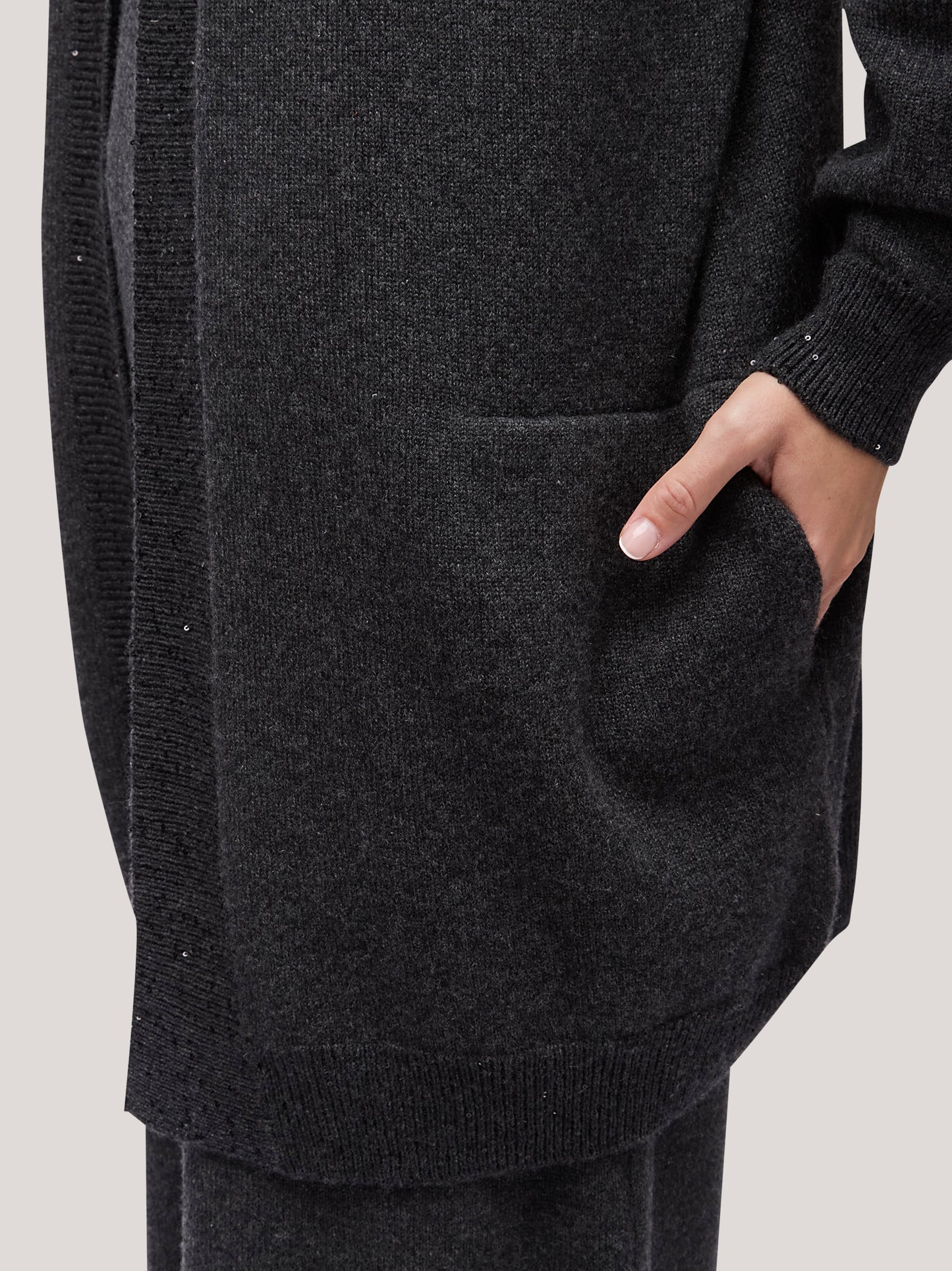 Maglia cardigan donna aperto con inserto paillettes su liste grafite mel 250f00_fw256a_425gra 68148340818246