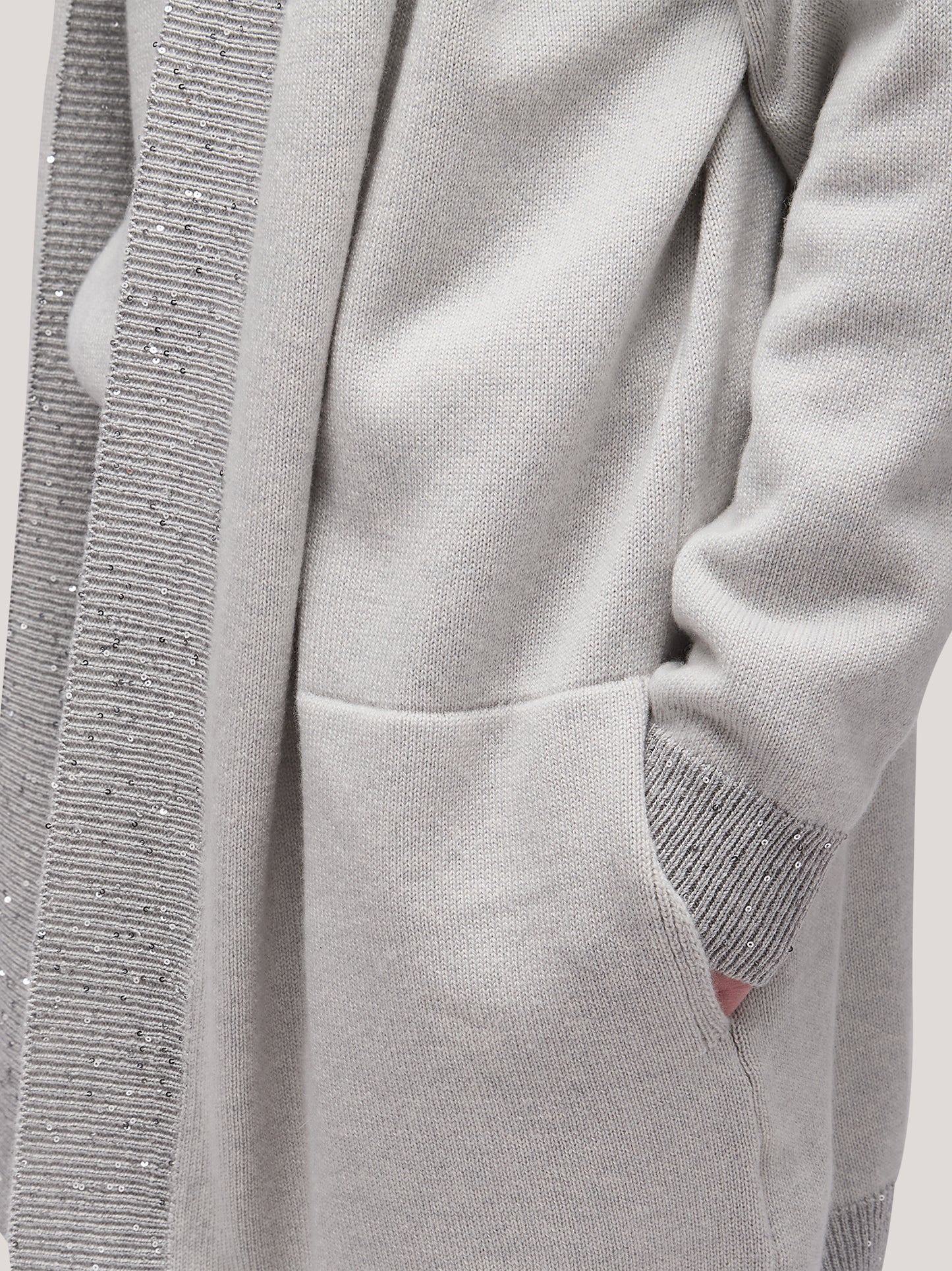 Maglia cardigan donna aperto con inserto paillettes su liste grigio chiaro mel 250f00_fw256a_166grc 68522336780614